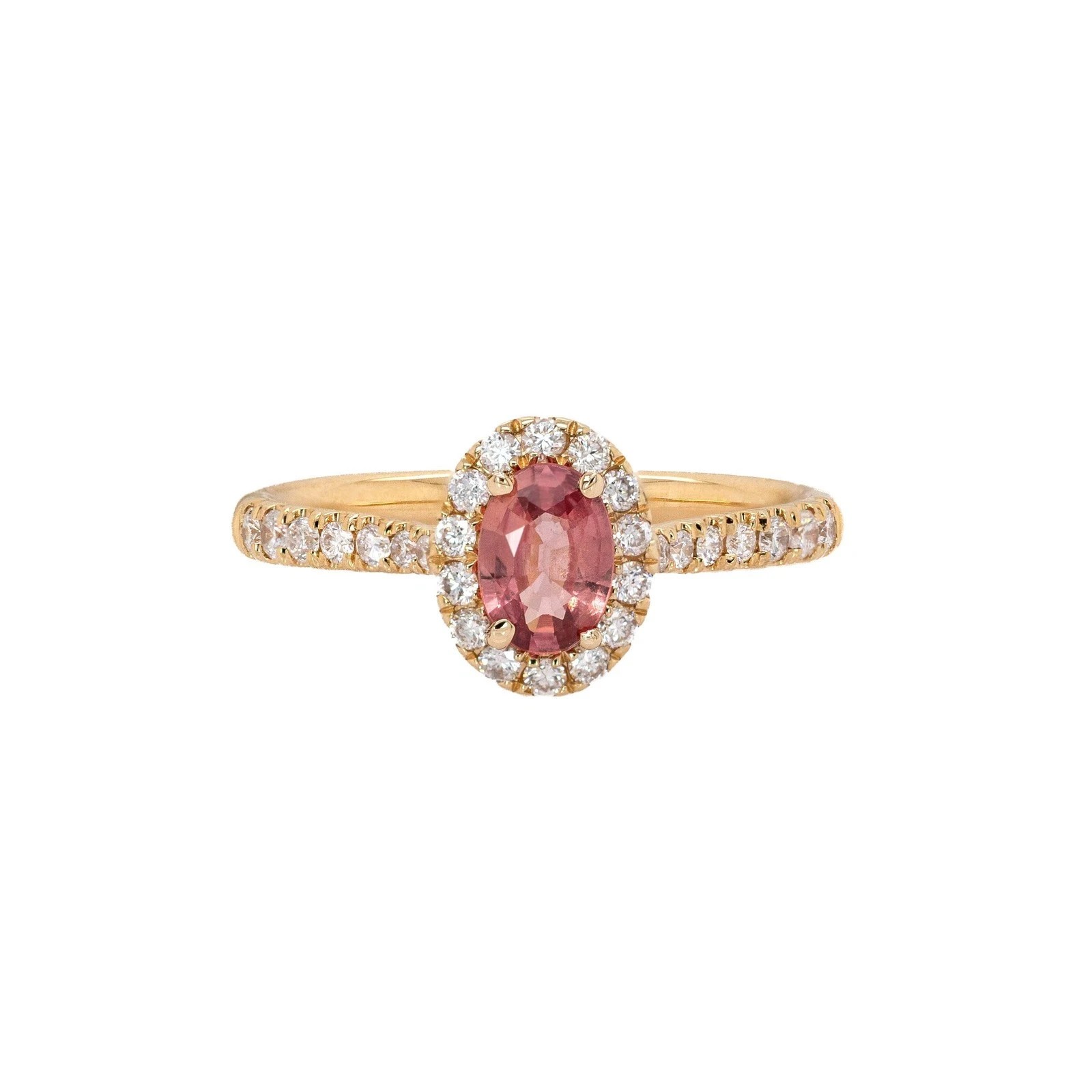 2.50 Ct Oval Cut Padparadscha Sapphire Diamond Anniversary Ring 14K Yellolw Gold