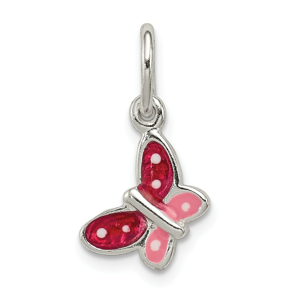 .925 Sterling Silver Polished Pink & Red Enameled Reversible Butterfly Charm