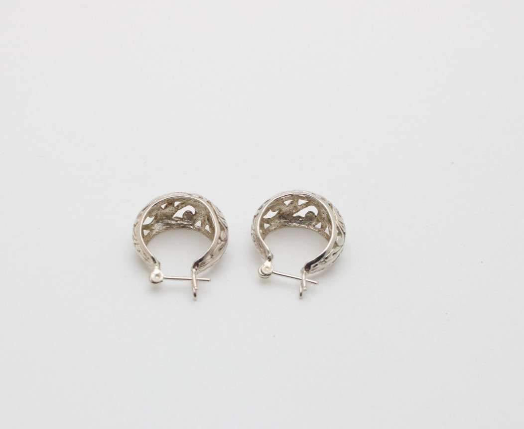 925 Sterling Silver Filigree Narrow to Wide 9.75mm Hoop Earrings .75 In Drop