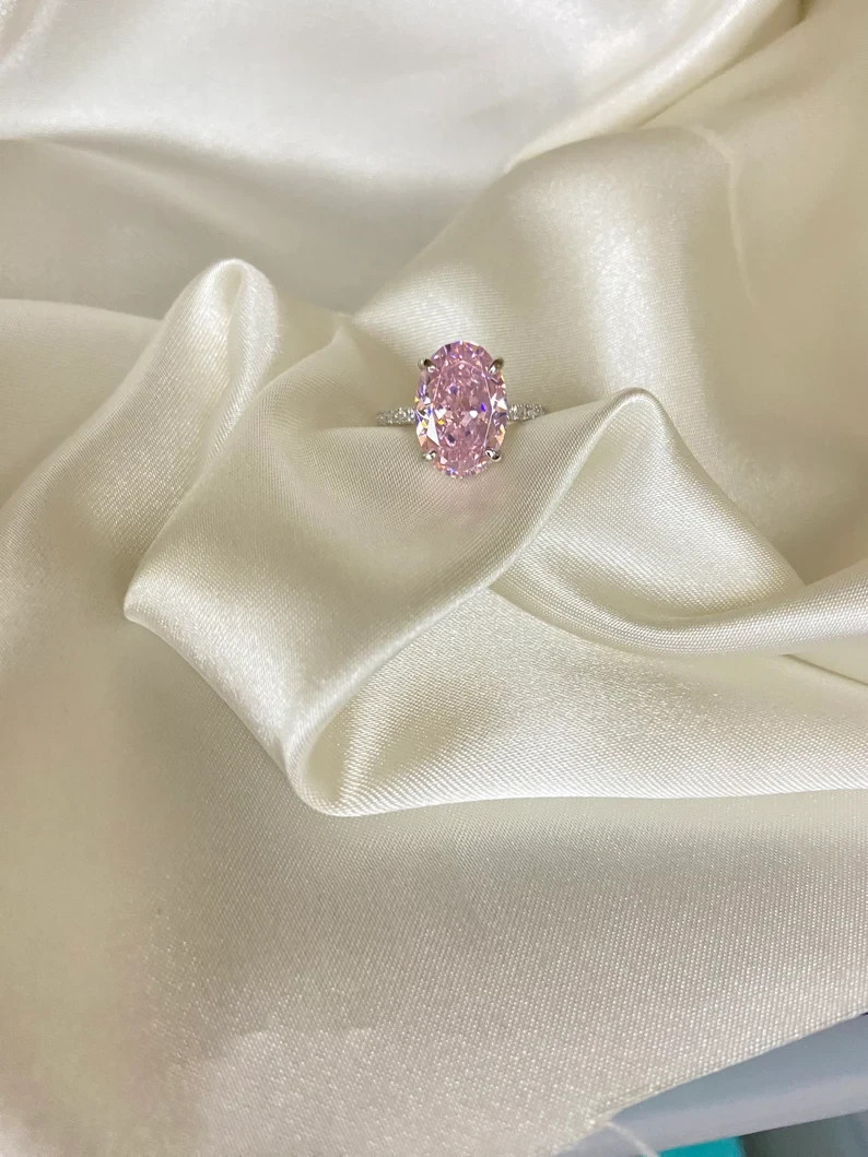 5.30 Ct Oval Cut Natural Pink Sapphire Diamond Ring 14K Solid White Gold size 8