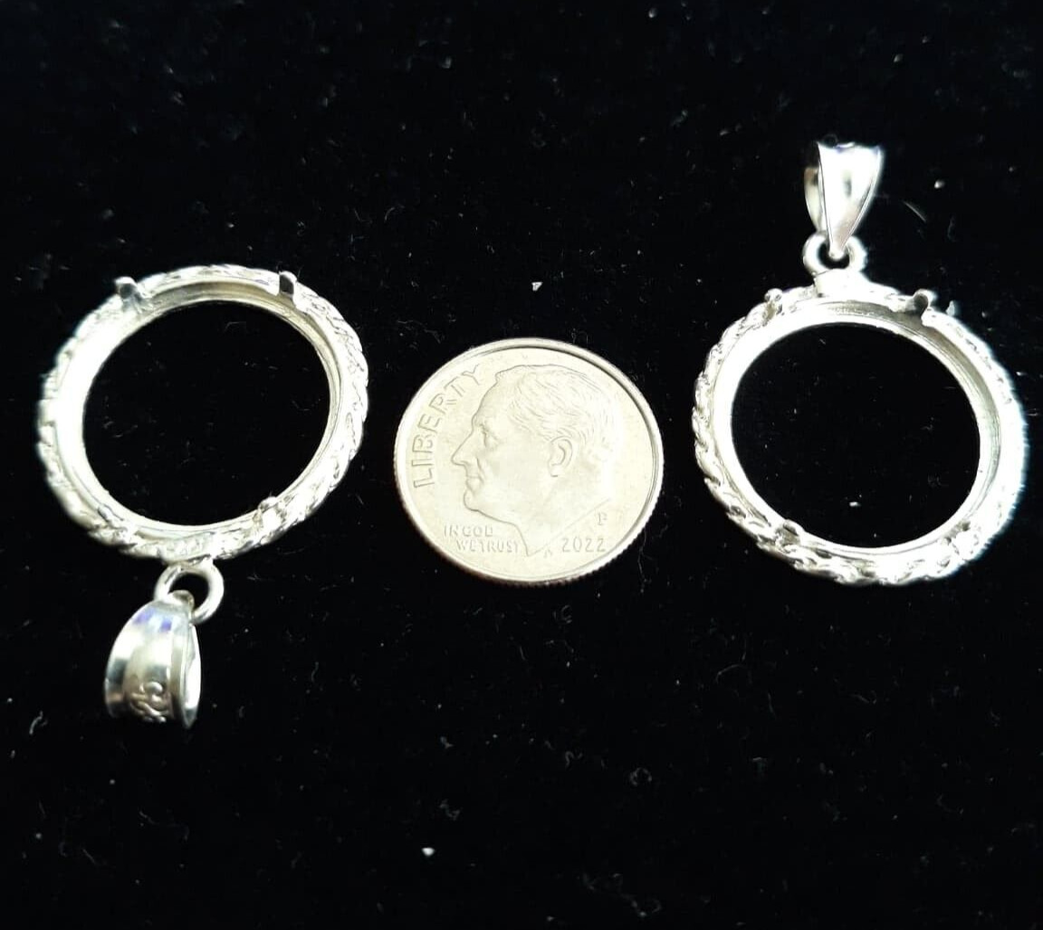 COIN HOLDER for Dime & Pendant Sterling Silver fits 0.705 in. 17.91 mm coins