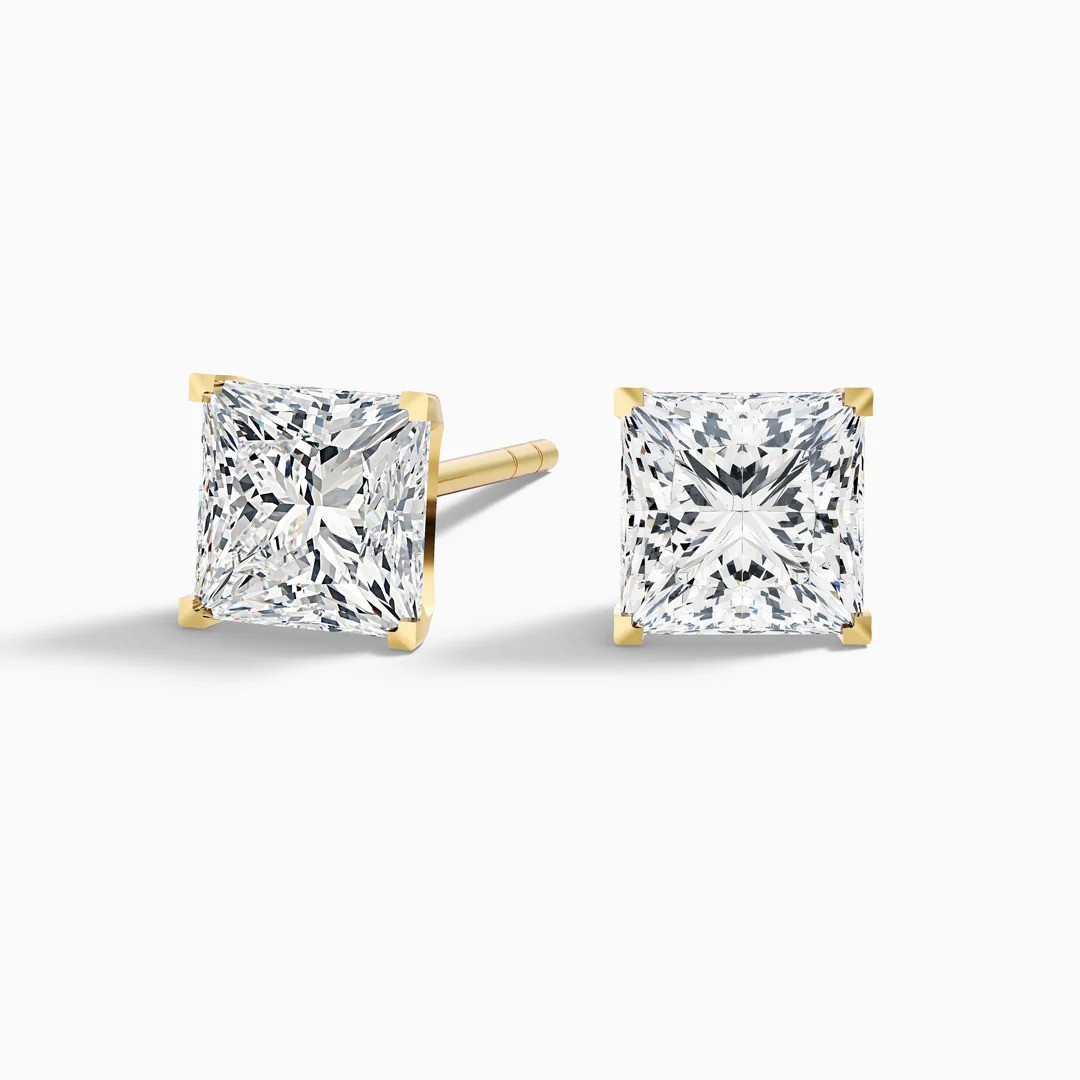 2 Ct Princess Cut Lab Grown Diamond Solitaire Stud Earrings 14k Yellow Gold
