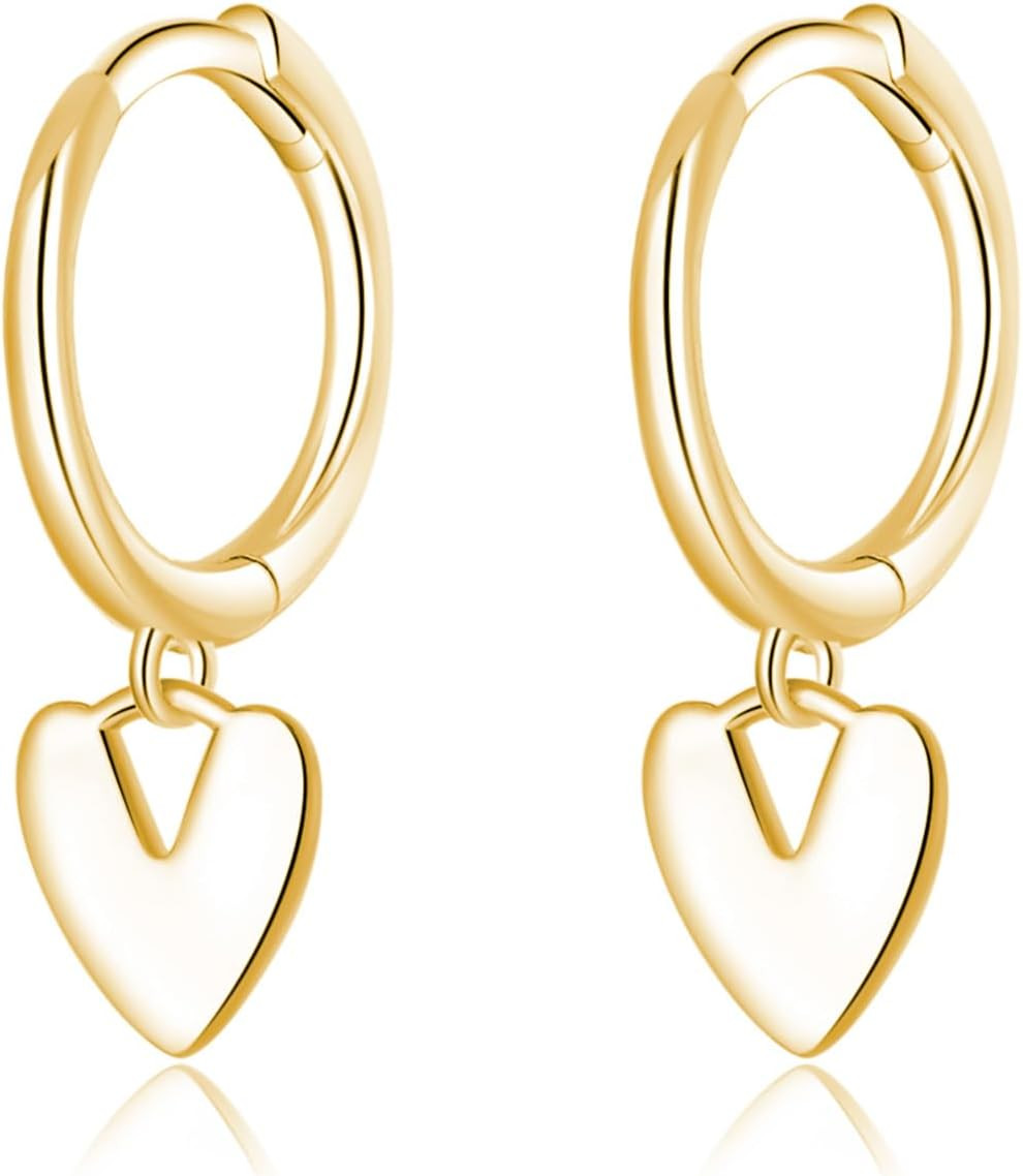 Solid 925 Sterling Silver Small Love Heart Drop Earrings Hoop for Women Teen Gir