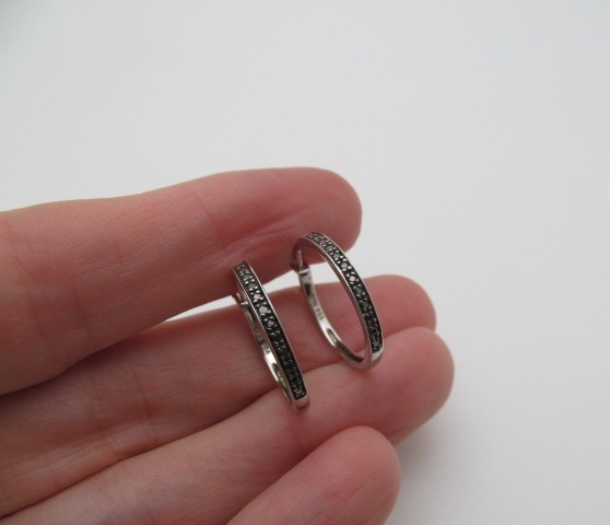 925 Sterling Silver Oxidized Black Micro Bead 2.25mm Wide Hoop Earrings .75 In