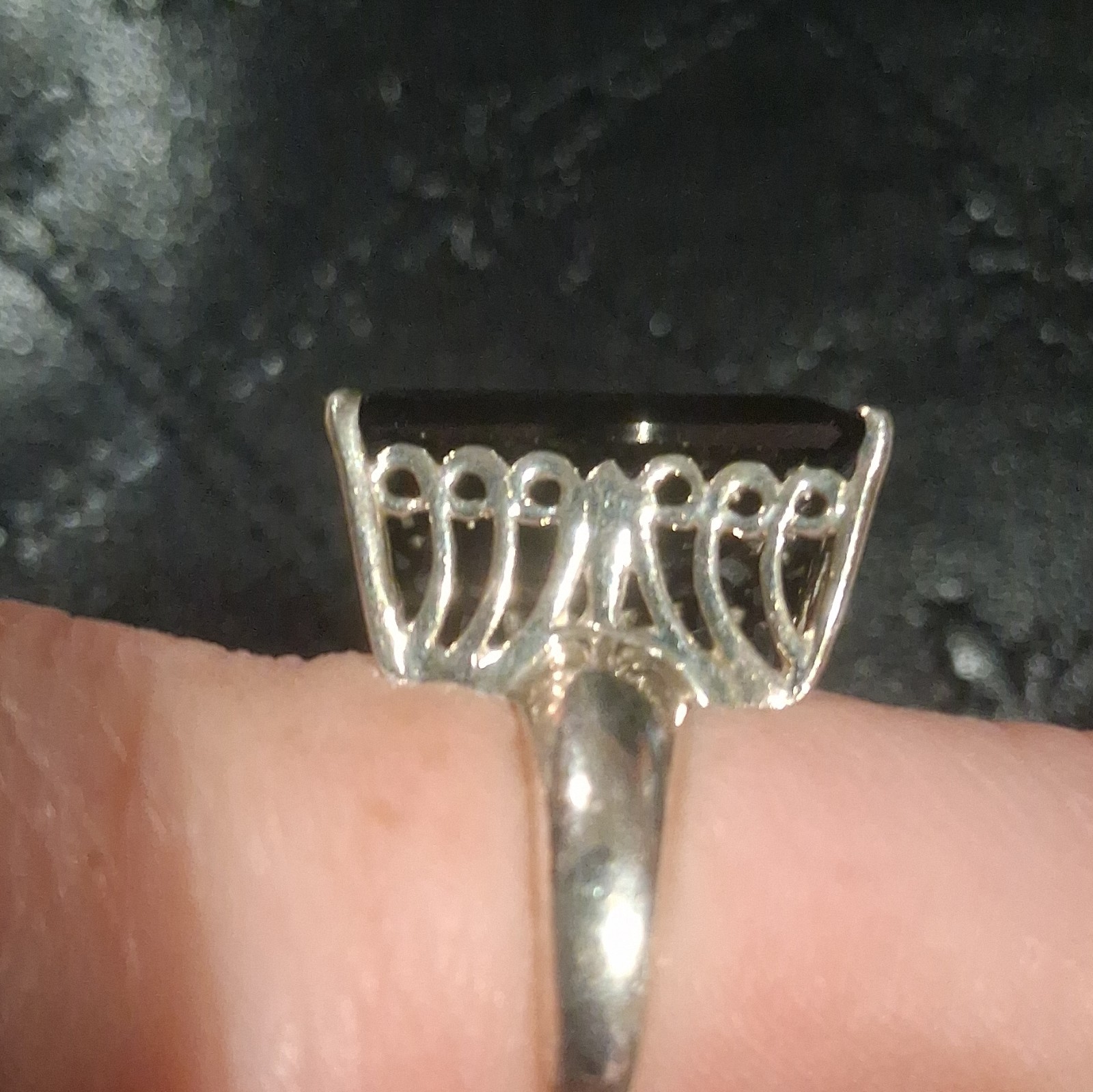 Sterling Silver 925 Black Onyx Emerald-Cut Prong Set Ring Size 8.5 3mm