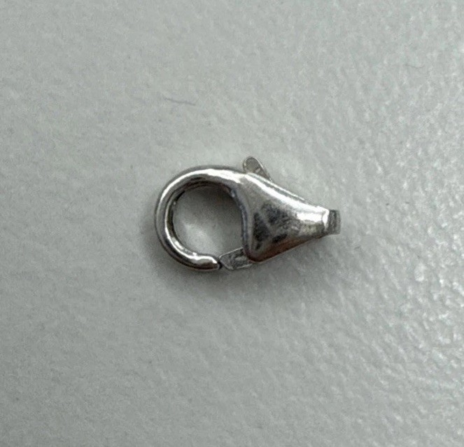 14k White Gold Pear Shape Lobster Fish Lock 6.9 mm Clasp Made In Italy