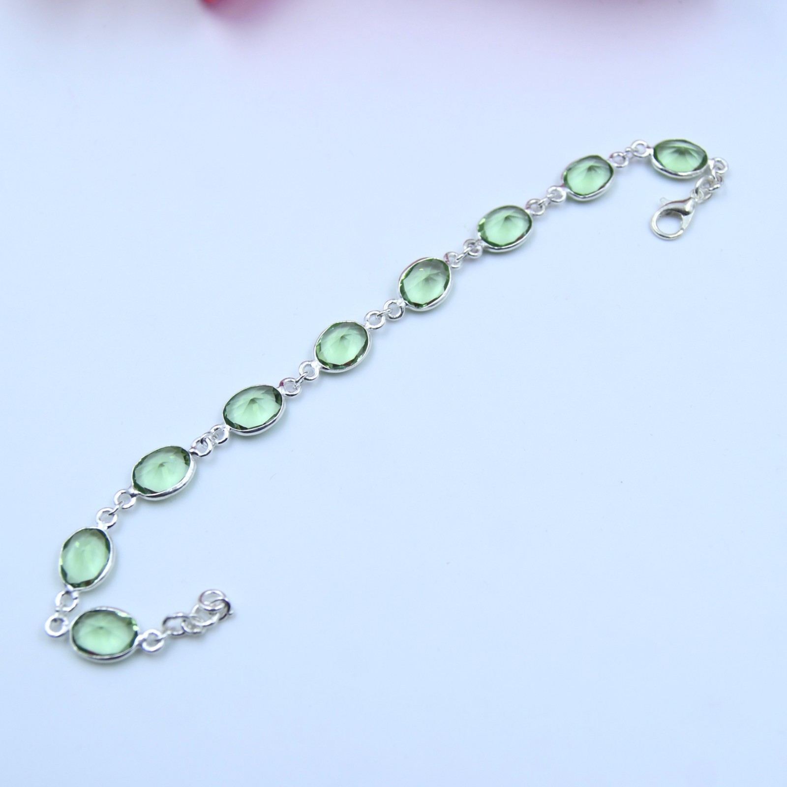 Green Amethyst Gemstone Handmade 925 Sterling Silver Jewelry Bracelet Sz-7-8″