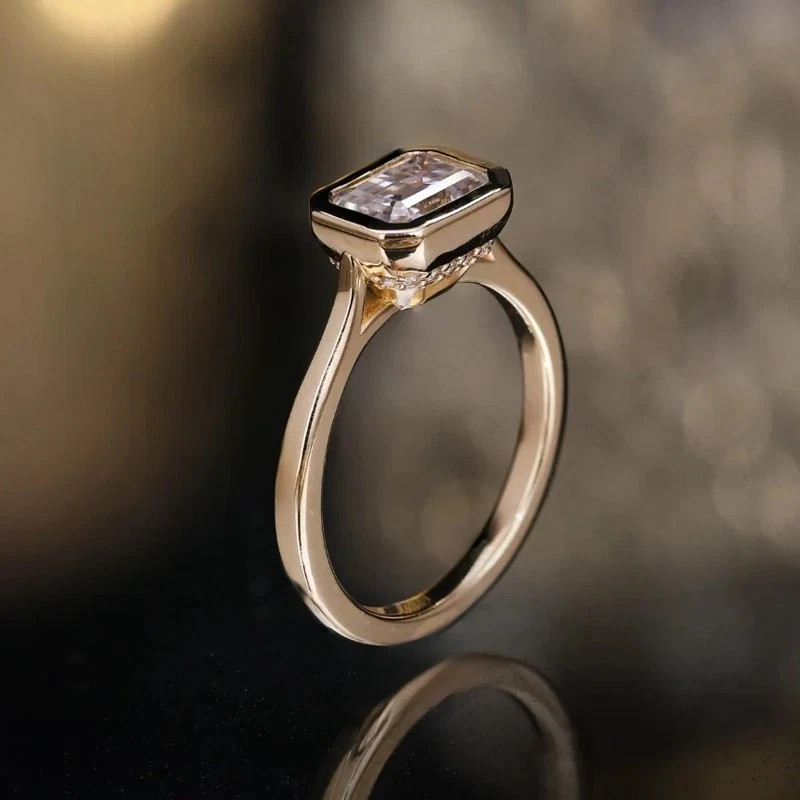 1.50Ct Emerald Cut IGI Certified Lab Grown Diamond Ring 14K Yellow Gold
