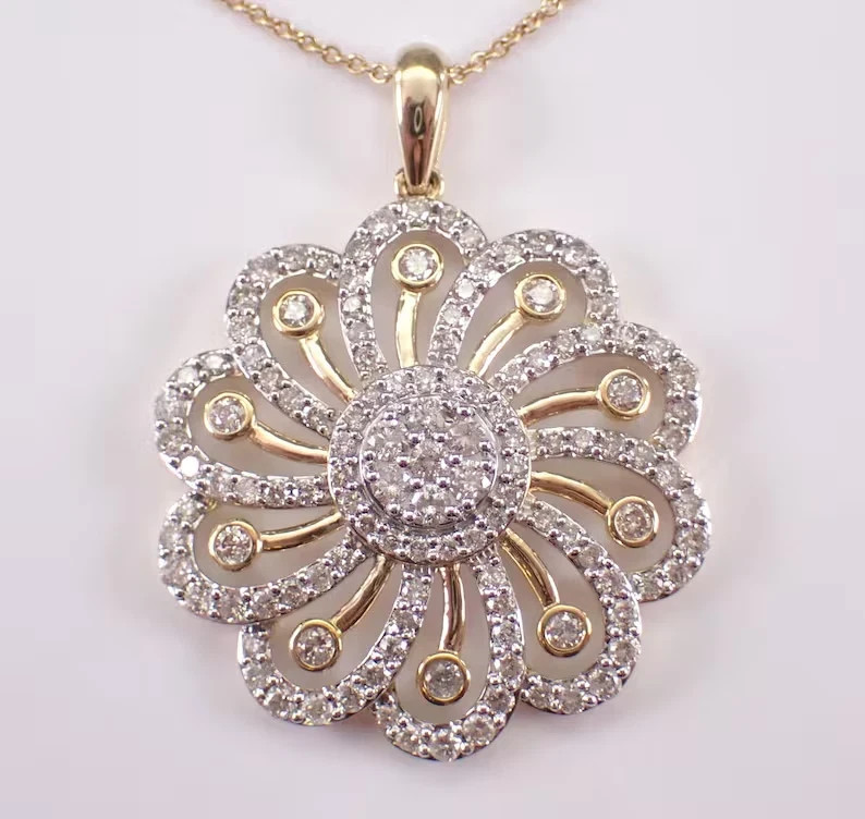 2.80Ct Round Cut Real Moissanite Women’s Cluster Pendant 14K Yellow Gold Plated