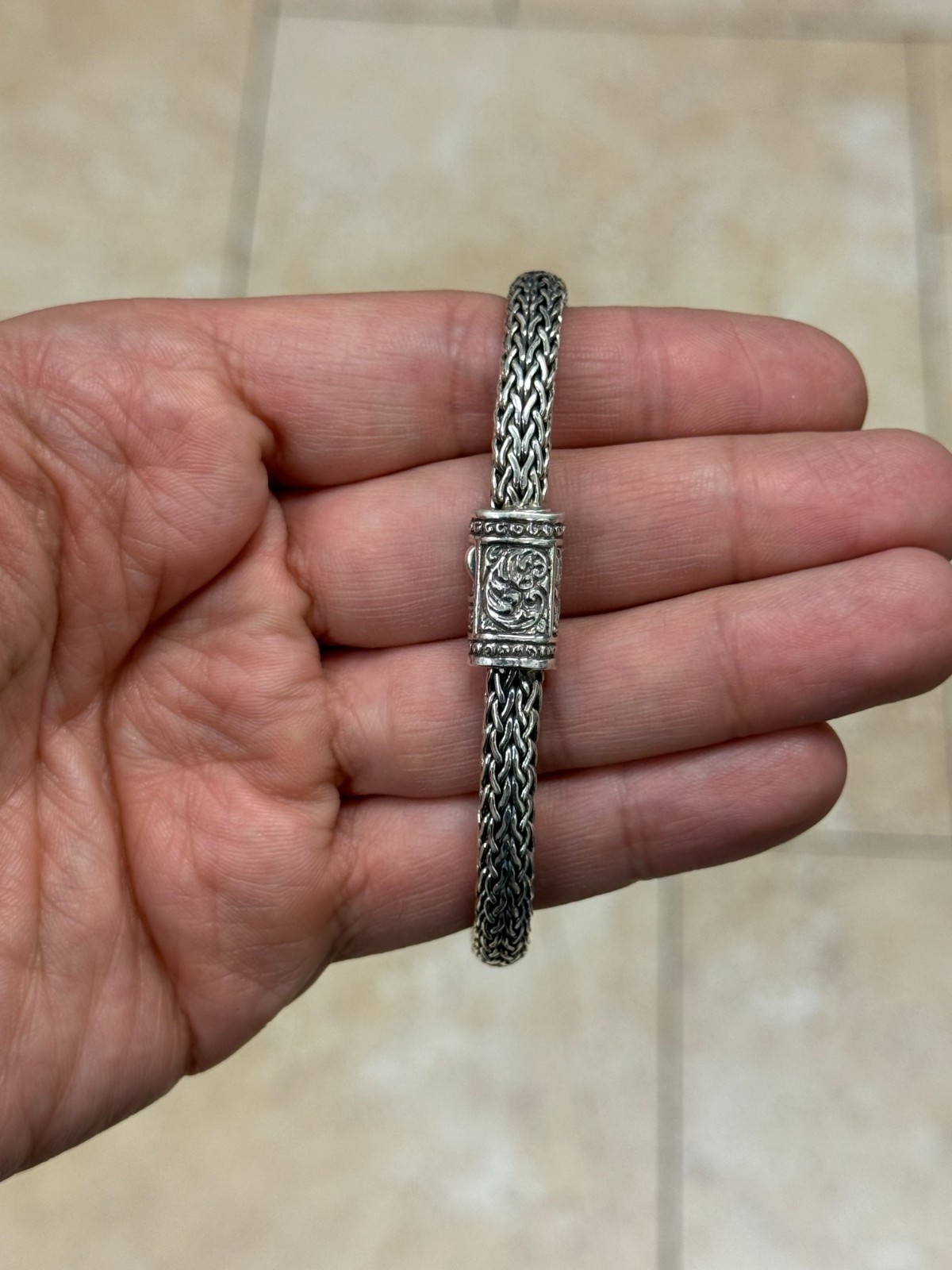 925 Silver Oxidized Mens Braided Chain Bali Handmade Sterling Bracelet 8.5»