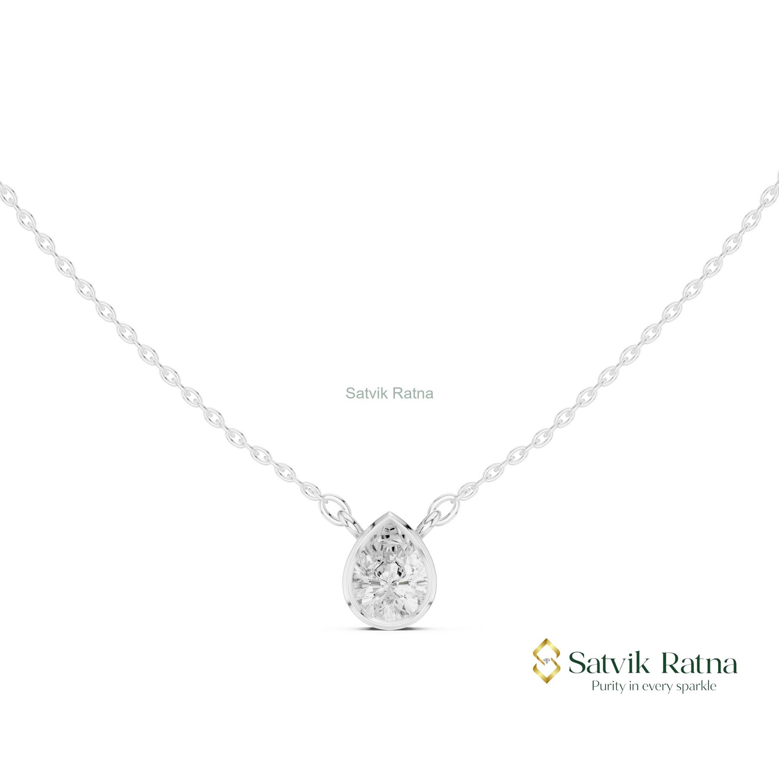 Birthday Lab Grown/CVD Diamond Princess Women Handmade Necklace 14K Gold Pear