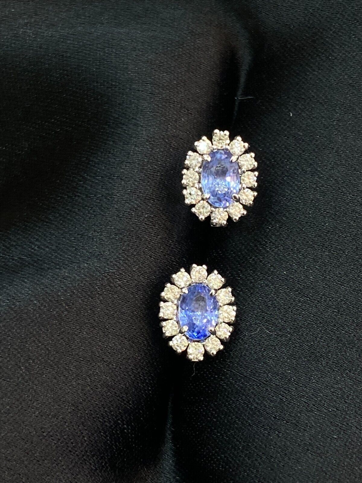 1.85 Cts Round Brilliant Cut Diamond Blue Sapphire Stud Earrings 14K White Gold