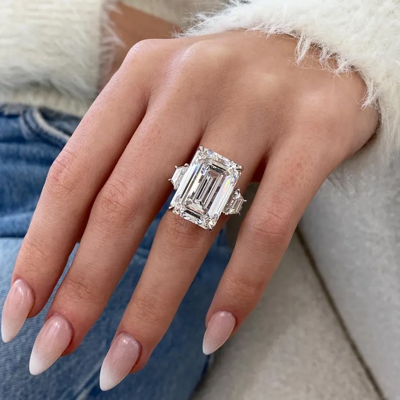 RARE 10.30 Ct Certified White Treated Diamond Solitaire Ring In 925 Silver