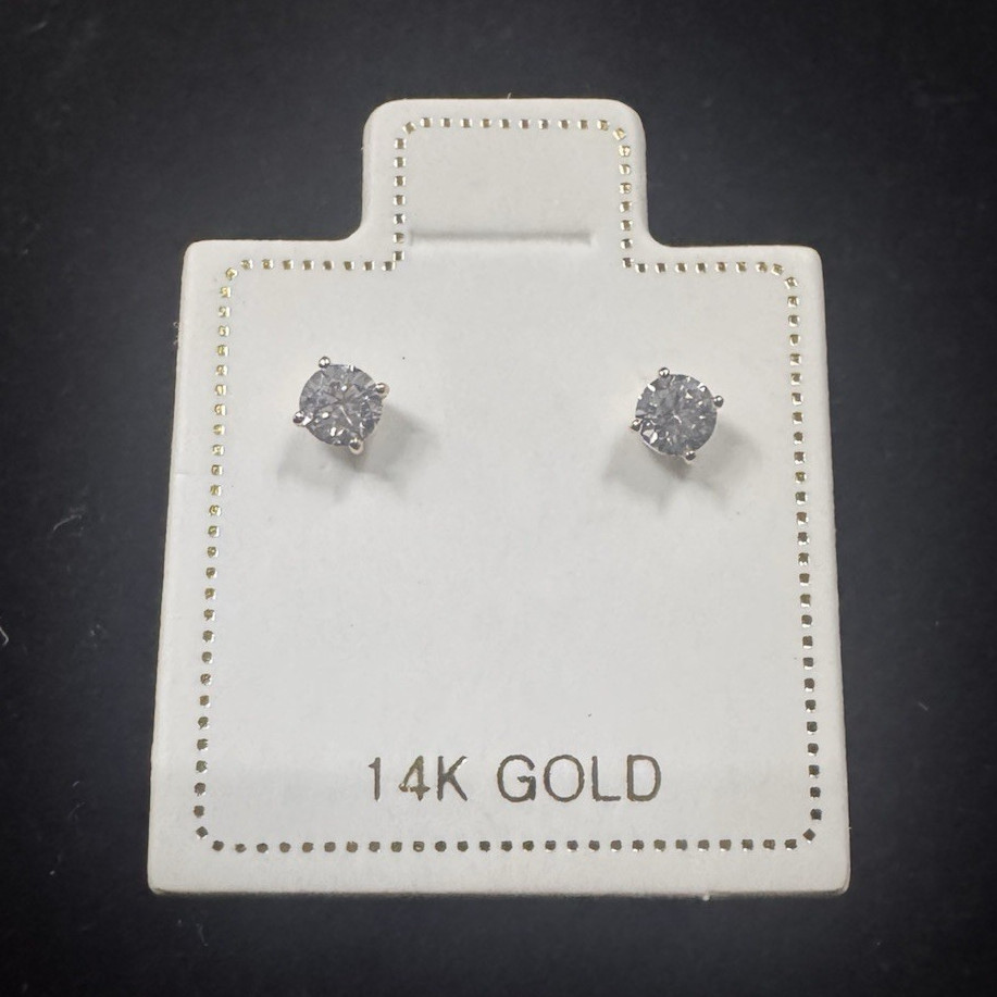 14K Yellow Gold Round White Diamond Stud Earrings Prong Set Butterfly Back
