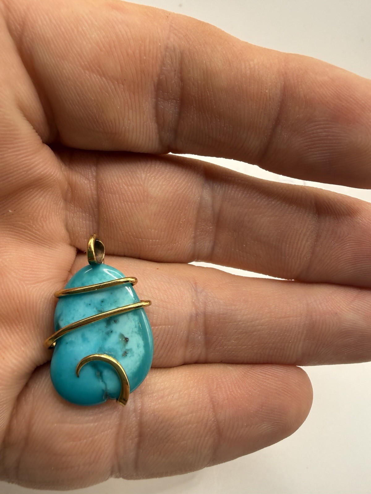 14k Yellow Gold Wire Wrap Turquoise Pendant
