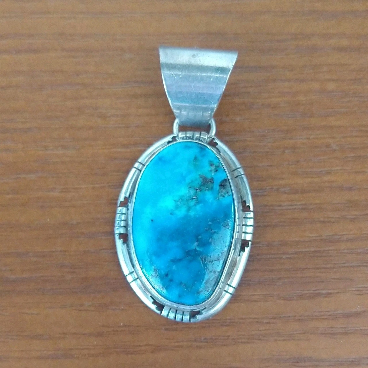 Sterling Silver 925 Oval Blue Turquoise Bezel Set Pendant, 1 Stone