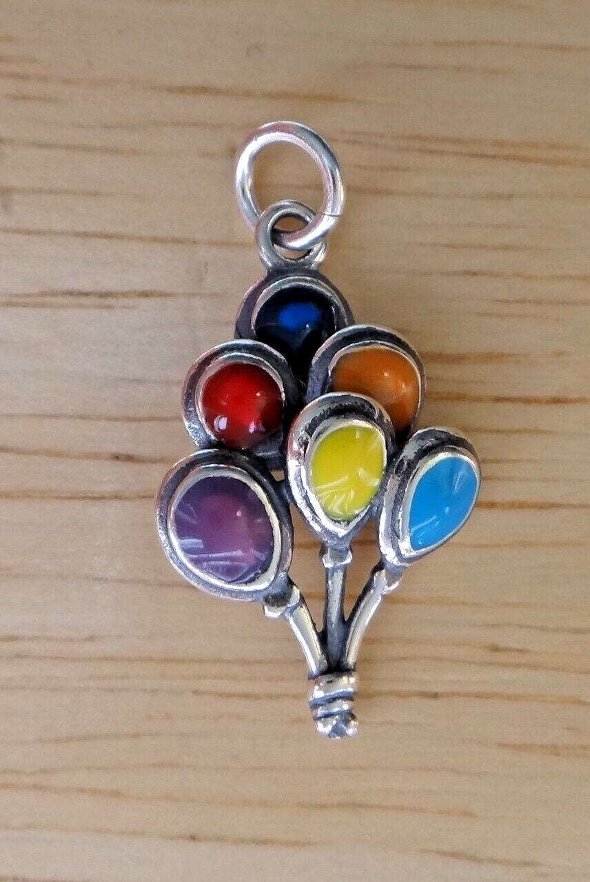 12x20mm Enamel Happy Birthday Get Well Balloon Bouquet Sterling Silver Charm