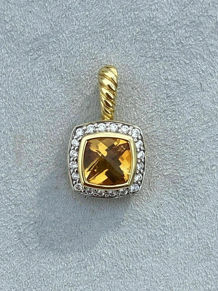 3Ct Cushion Cut Lab Created Yellow Citrine Halo Pendant 14K Yellow Gold Plated