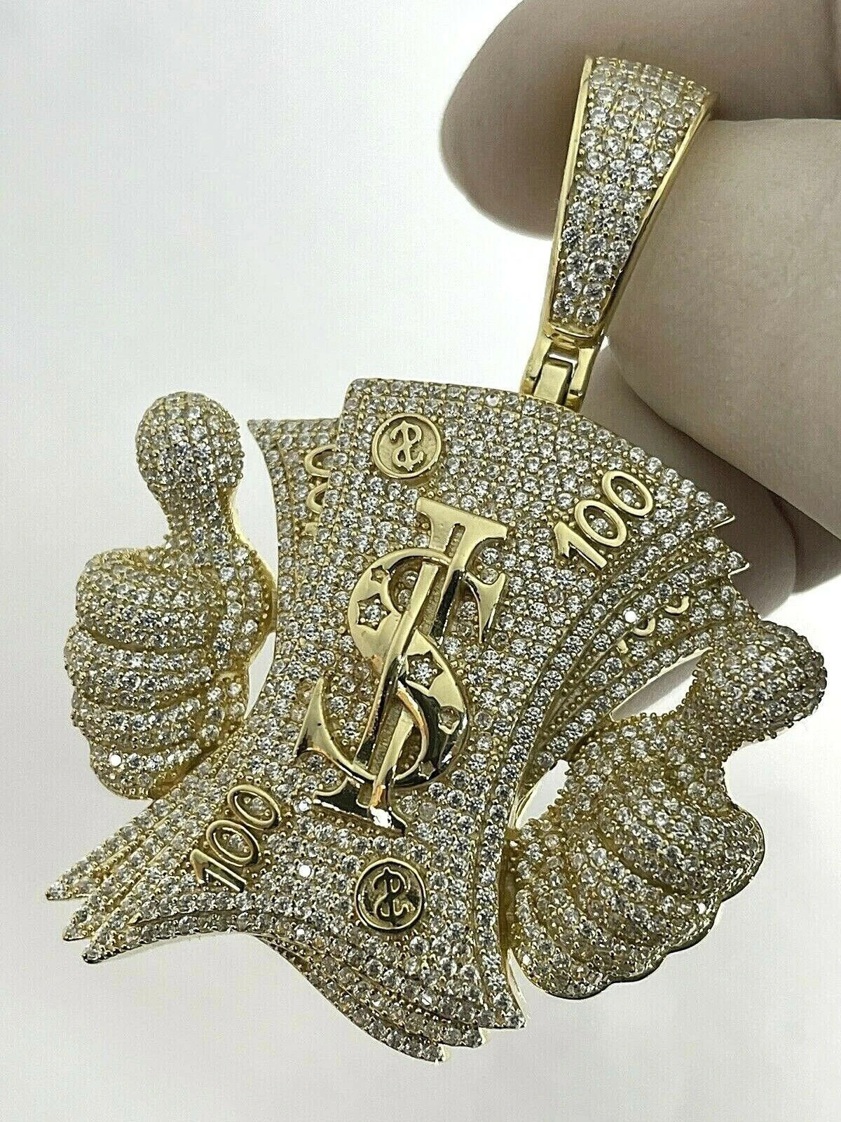 4Ct Round Cut Diamond Bling Money Hands Pendant 14K Yellow Gold Over