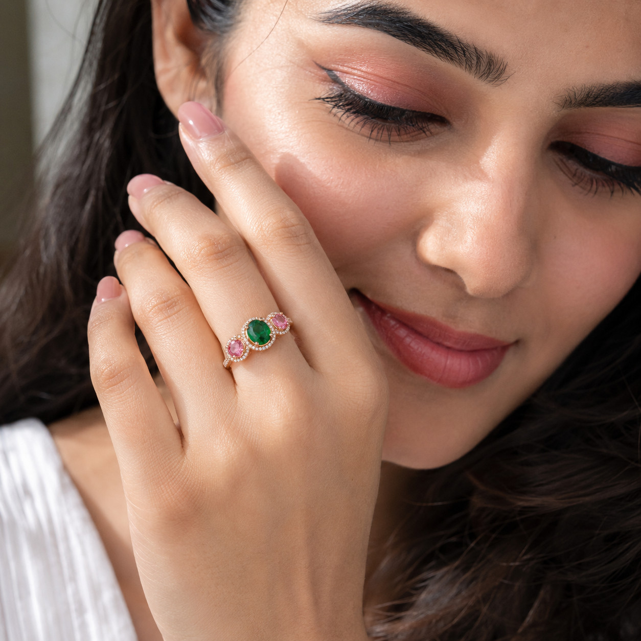 RARE Natural Emerald Rose Gold Plated Silver Anniversary Women’s Gift Ring