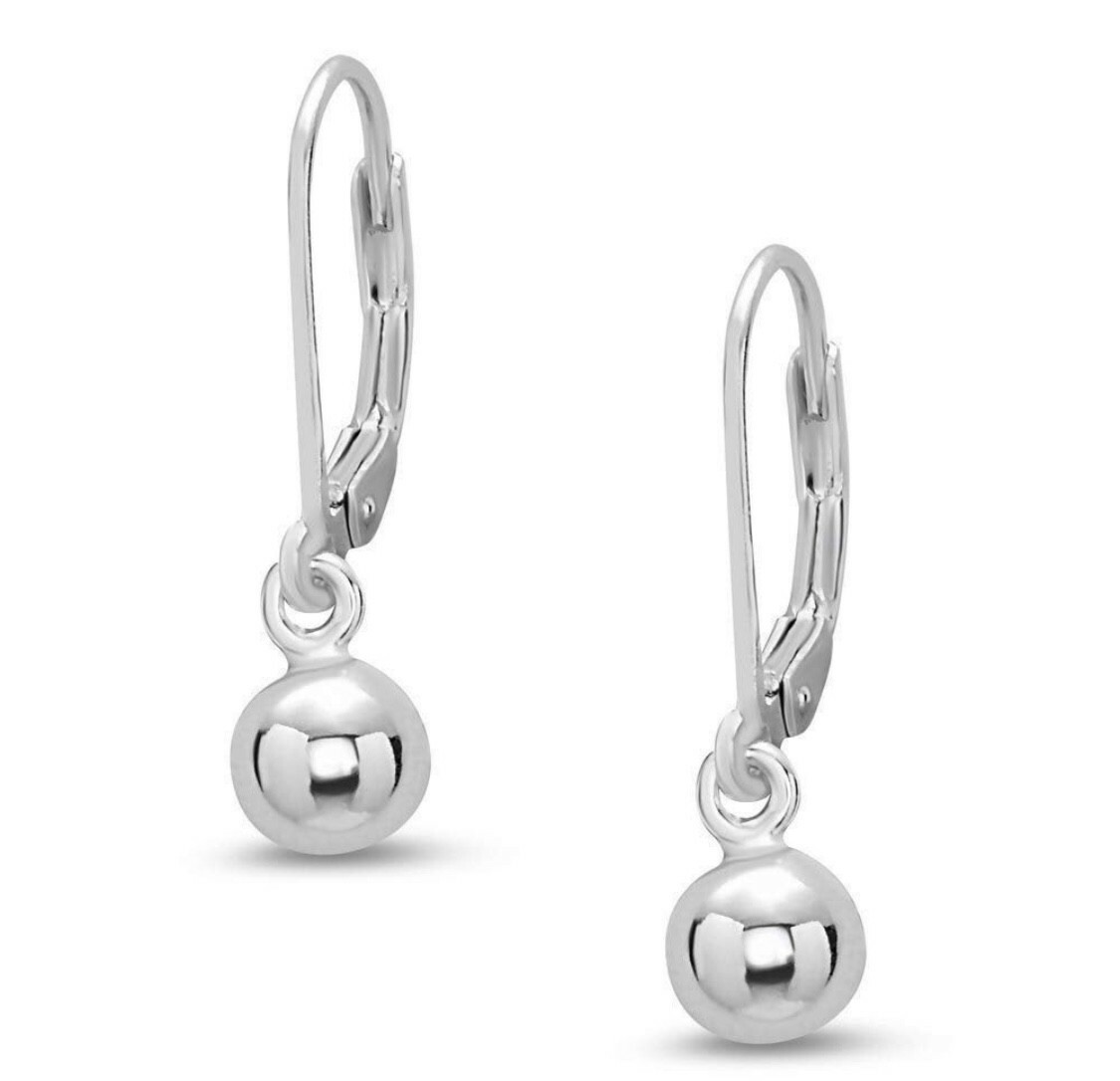 Luxury 925 Solid Sterling Silver 3MM Leverback Ball Earrings Italian Made Unisex