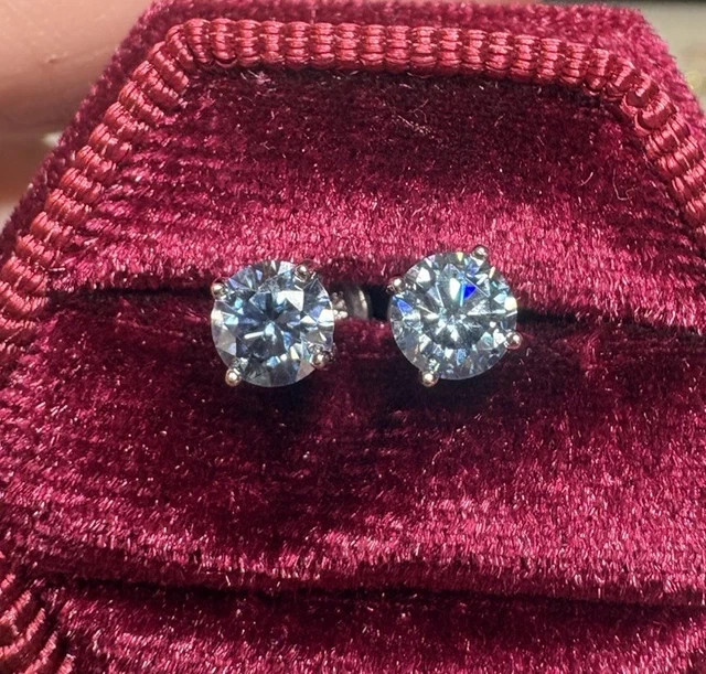 Solid Round Cut Smoky Moissanite Push Back Earrings 925 Sterling Silver