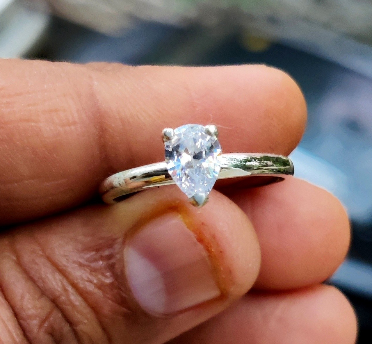 1.20Ct Pear Cut Lab Created Diamond Engagement Ring 14K White Gold Plated Silver