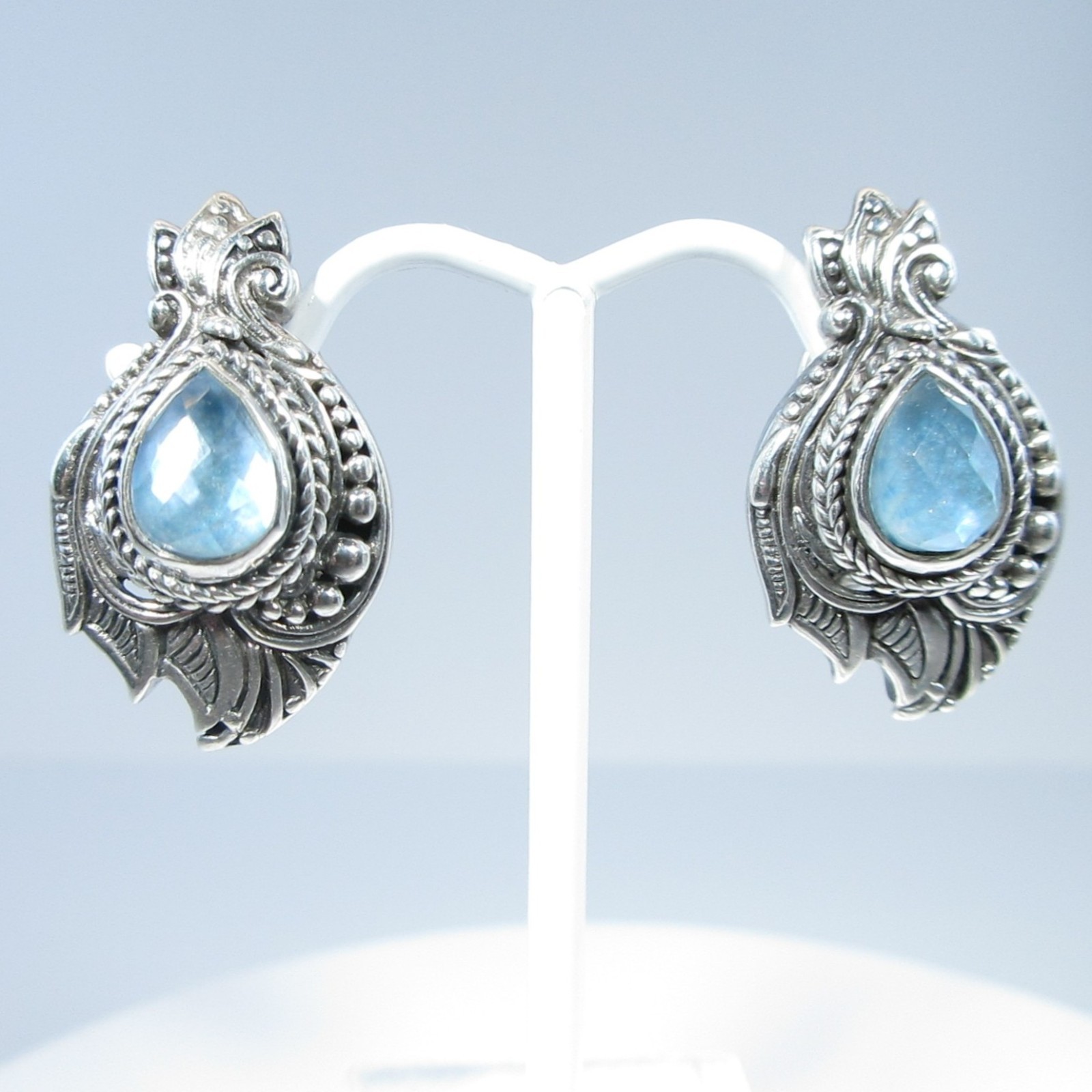 Sarda Sterling Silver & Blue MOP Quartz Triplet Earrings