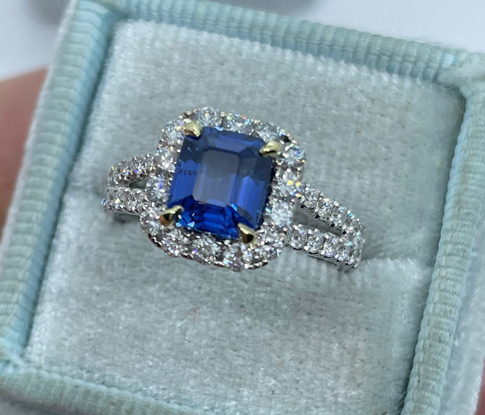 3.45 Ct Emerald Cut Natural Sapphire Diamond Wedding Ring 14K White Gold Size 7
