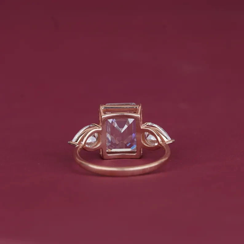IGI Emerald-Cut 3.5Ct Lab Grown Diamond Three Stone Wedding Ring 14k Yellow Gold