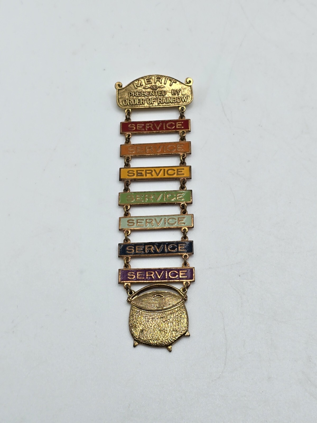 Vintage Gold Tone Pin Masonic Rainbow Girl Jewelry Merit Ribbon