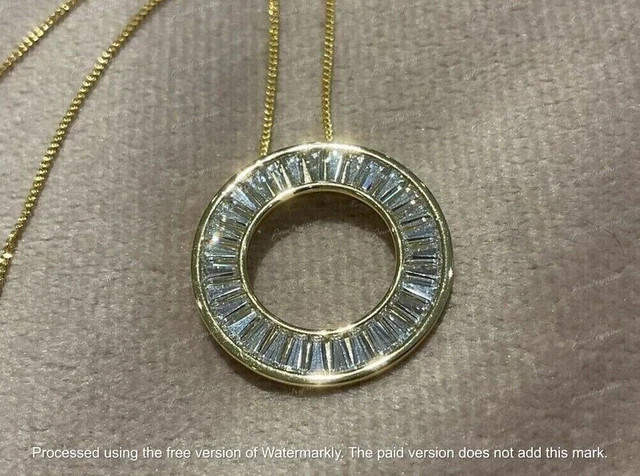 925 SILVER 2.3Ct Lab-Created Baguette Cut Circle Pendant 14k Yellow Gold Finish
