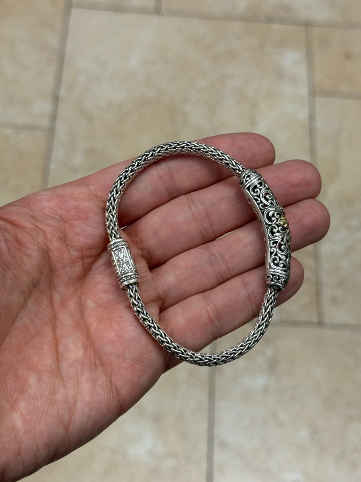 925 Silver Oxidized Mens Braided Chain Bali Handmade Sterling Bracelet 8.5»