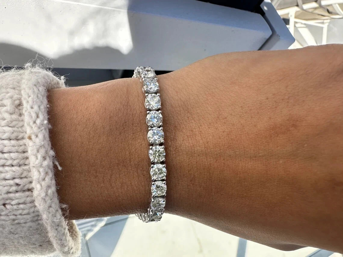 Valentin’s Sale! Bracelet 10.35CT Round Natural Diamond 14k White Gold Size 7.5