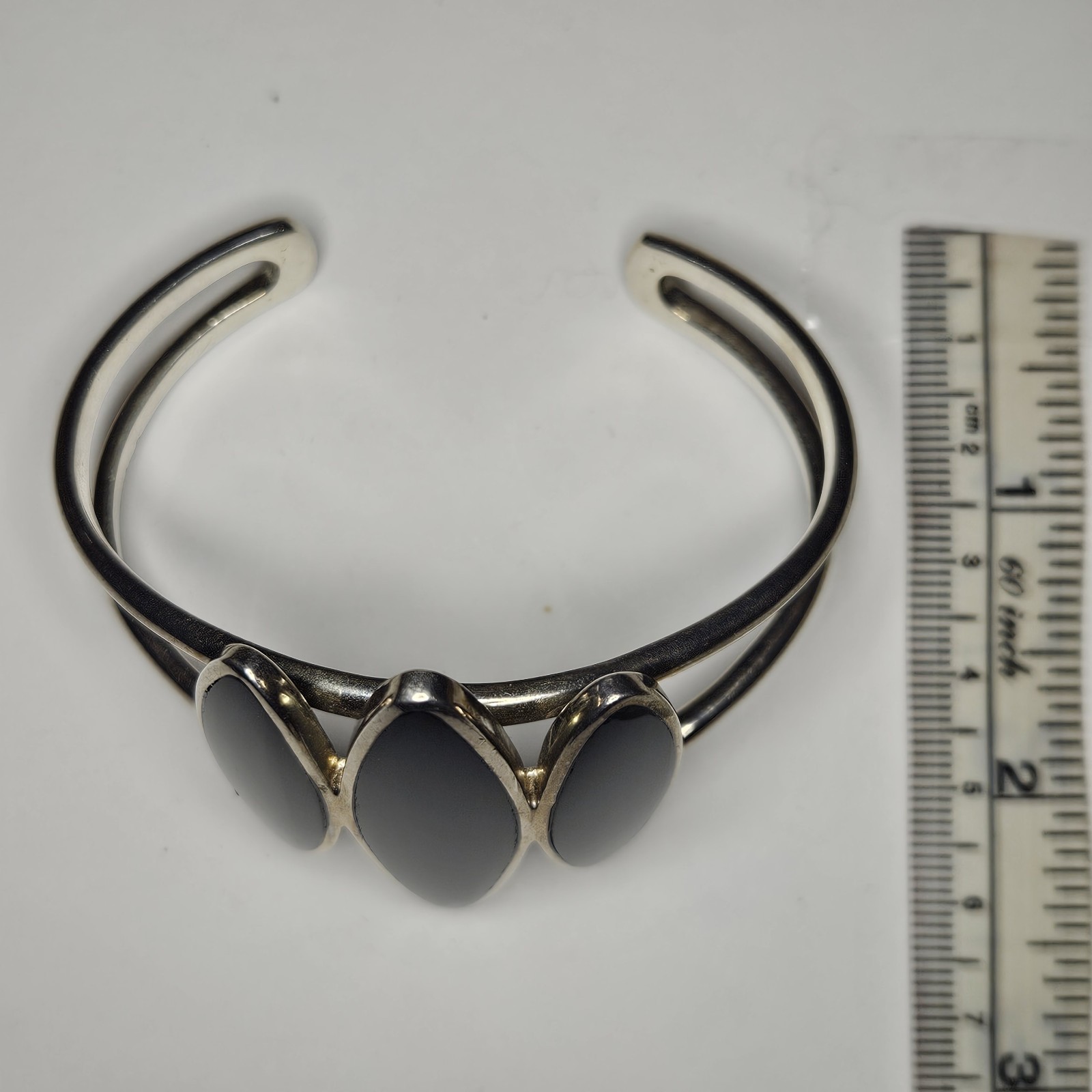 Vintage BARSE Sterling Silver Black Onyx Cuff bracelet