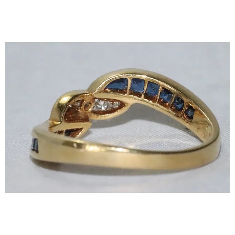 18K Yellow Gold Channel Set Diamond Sapphire Crossover Ring