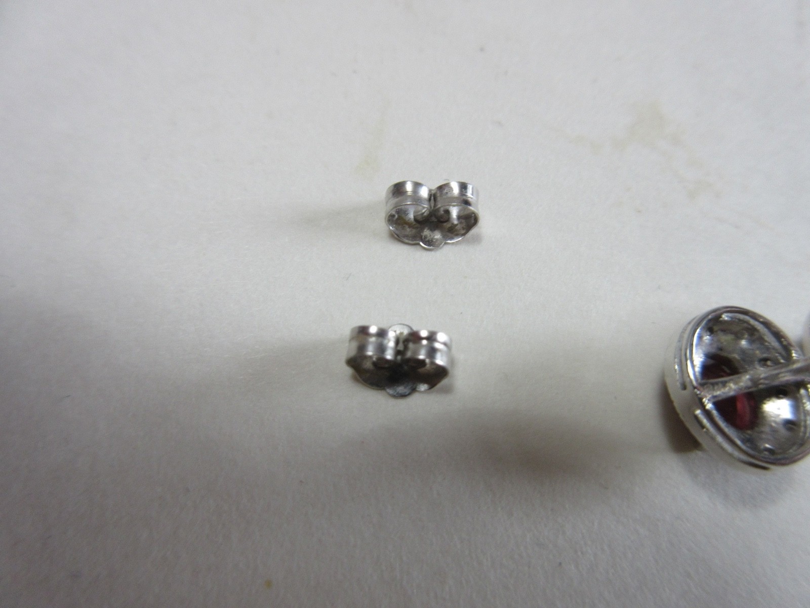 JWBR 14K 14 Karat White Gold Pink or Red Gem & Diamond Stud Earrings ~ 1.9 gr