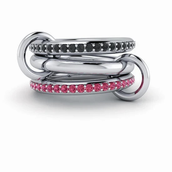 Lab created Black Moissanite Connected Ring 925 Silver Interconnected Ring