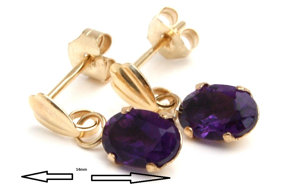 9ct Gold Oval Amethyst Drop oval Earrings Gift Boxed Made in UK