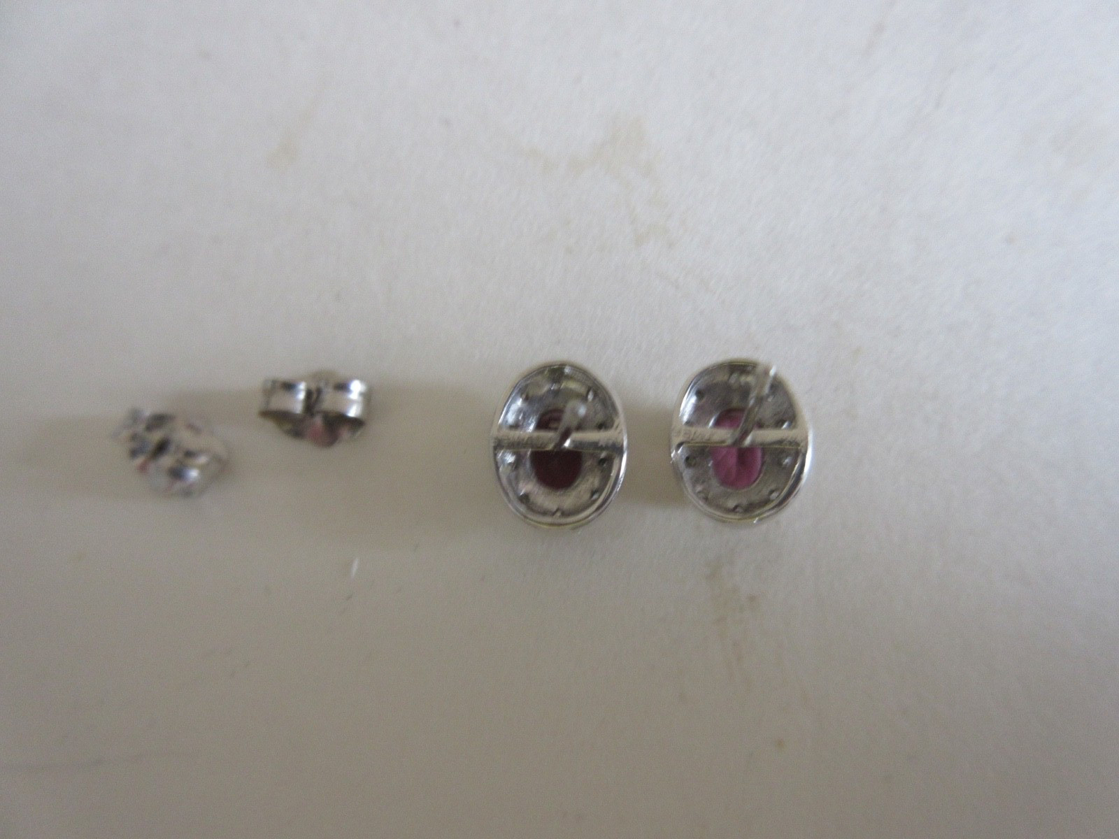JWBR 14K 14 Karat White Gold Pink or Red Gem & Diamond Stud Earrings ~ 1.9 gr