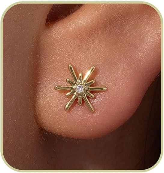14K Gold Stud Earrings for Women Star Dainty Hypoallergenic Gift