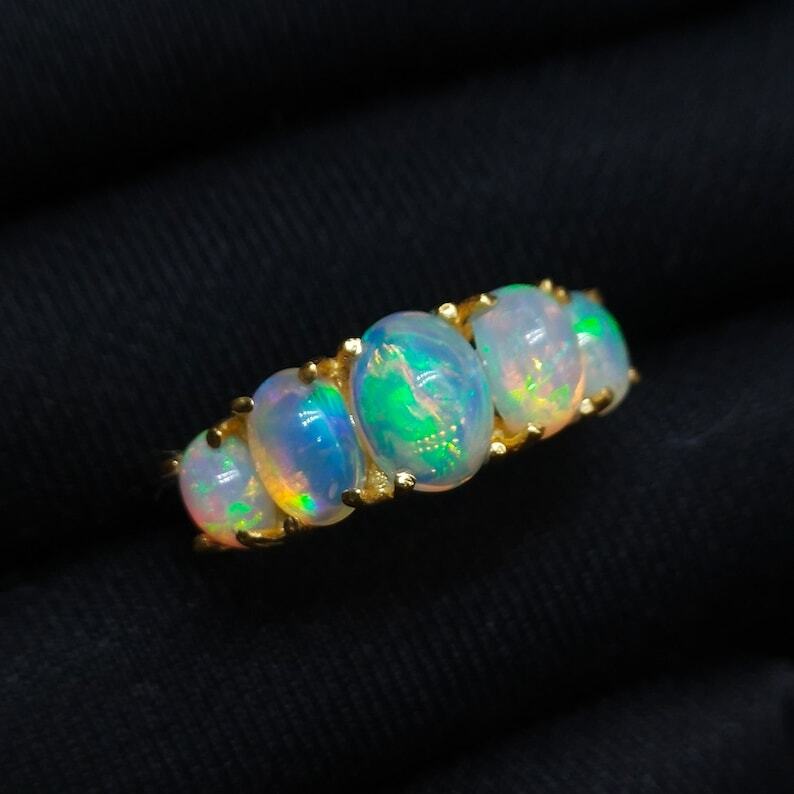 2.00-4.99 Ct Fire Opal Prong Ring 925 Solid Yellow Gold Plated