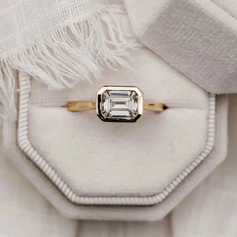 1.50Ct Emerald Cut IGI Certified Lab Grown Diamond Ring 14K Yellow Gold