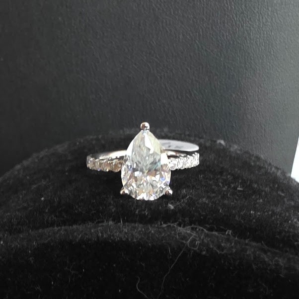 Moissanite Pear Shape Ring Sterling Silver 925 4.35 ctw Size 7