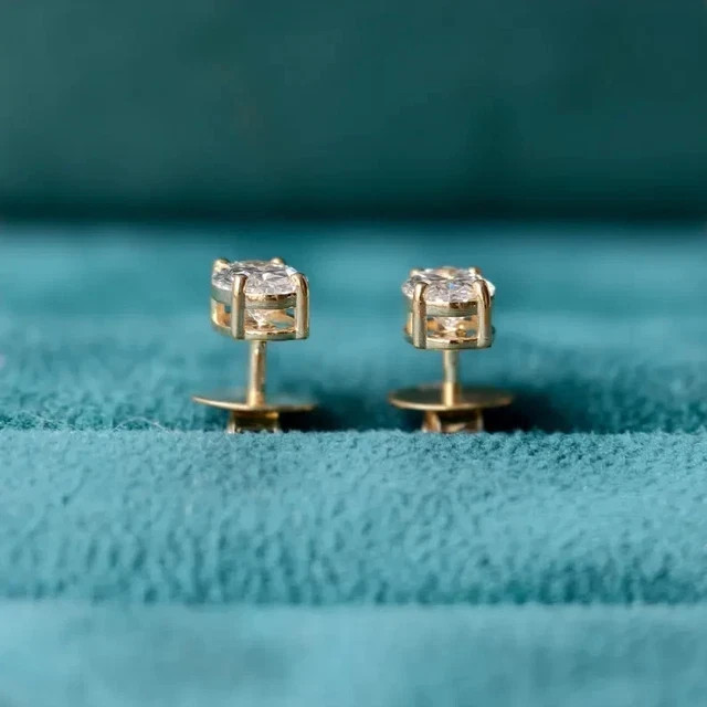 14K Yellow Gold Plated 2Ct Oval Cut Real Moissanite Halo Women Stud Earrings