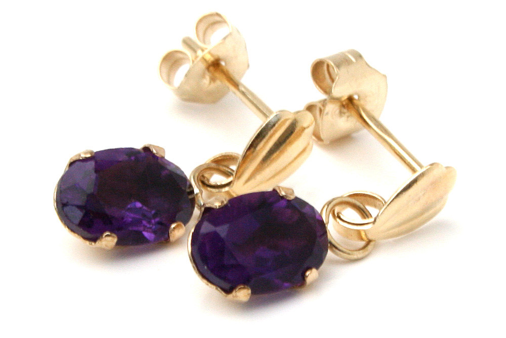 9ct Gold Oval Amethyst Drop oval Earrings Gift Boxed Made in UK