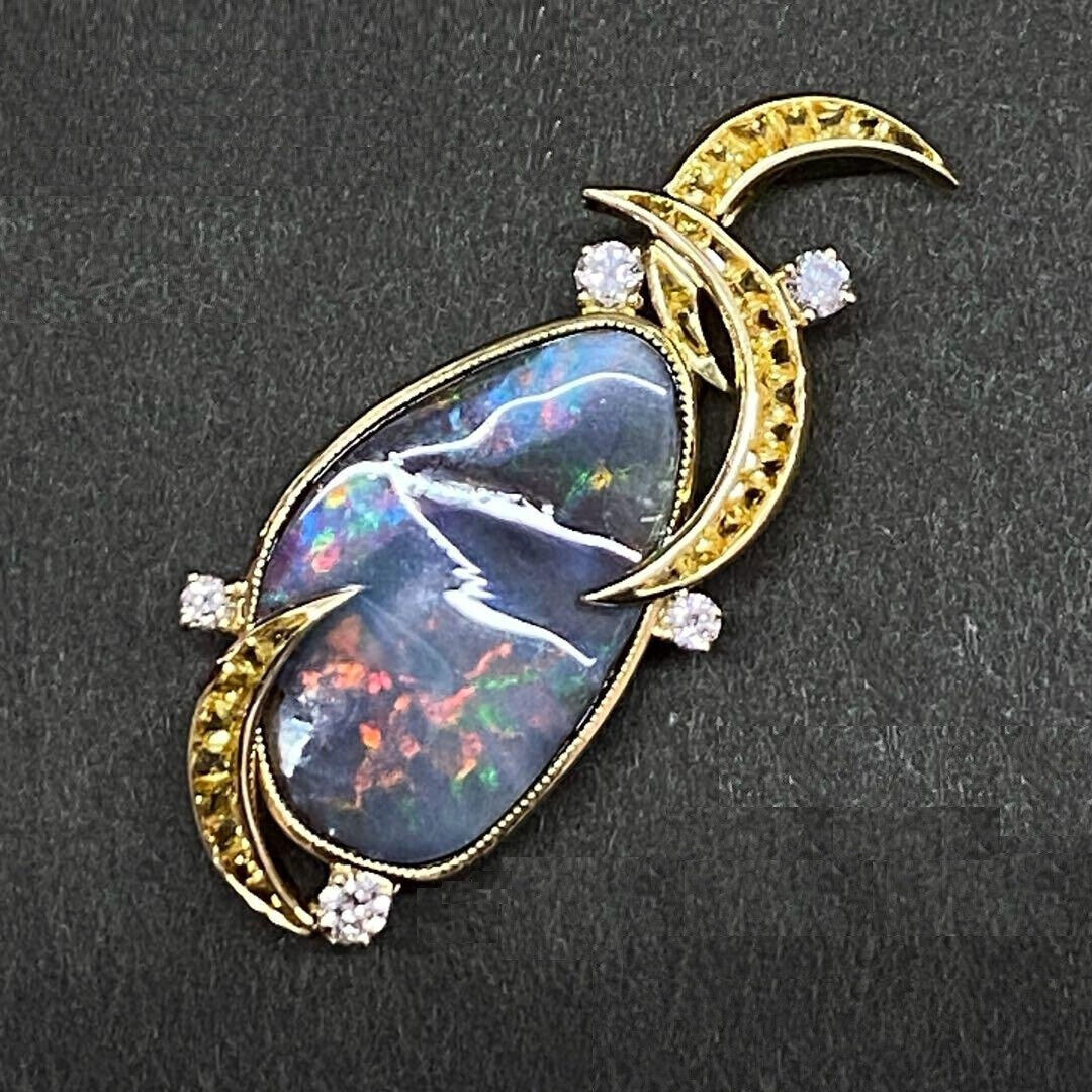 CERT 18k Gold 10.35ct Boulder Opal 1.05ct Yel Sapphire 0.5ct Diam Brooch Pendant