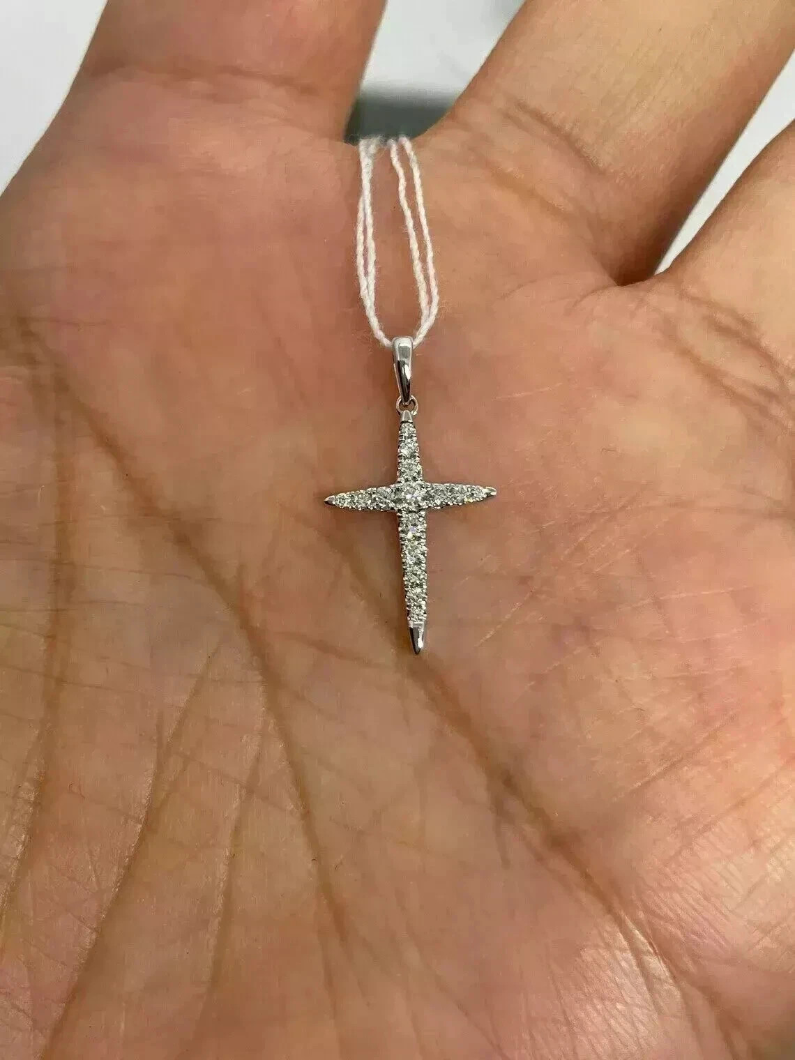 Round Cut Moissanite 1Ct Small Cross Pendant Necklace 14K White Gold Plated