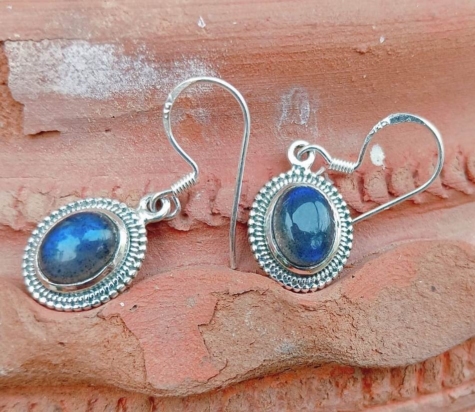Solid 925 Sterling Silver Natural Labradorite Gemstone Woman Earring VJ-418