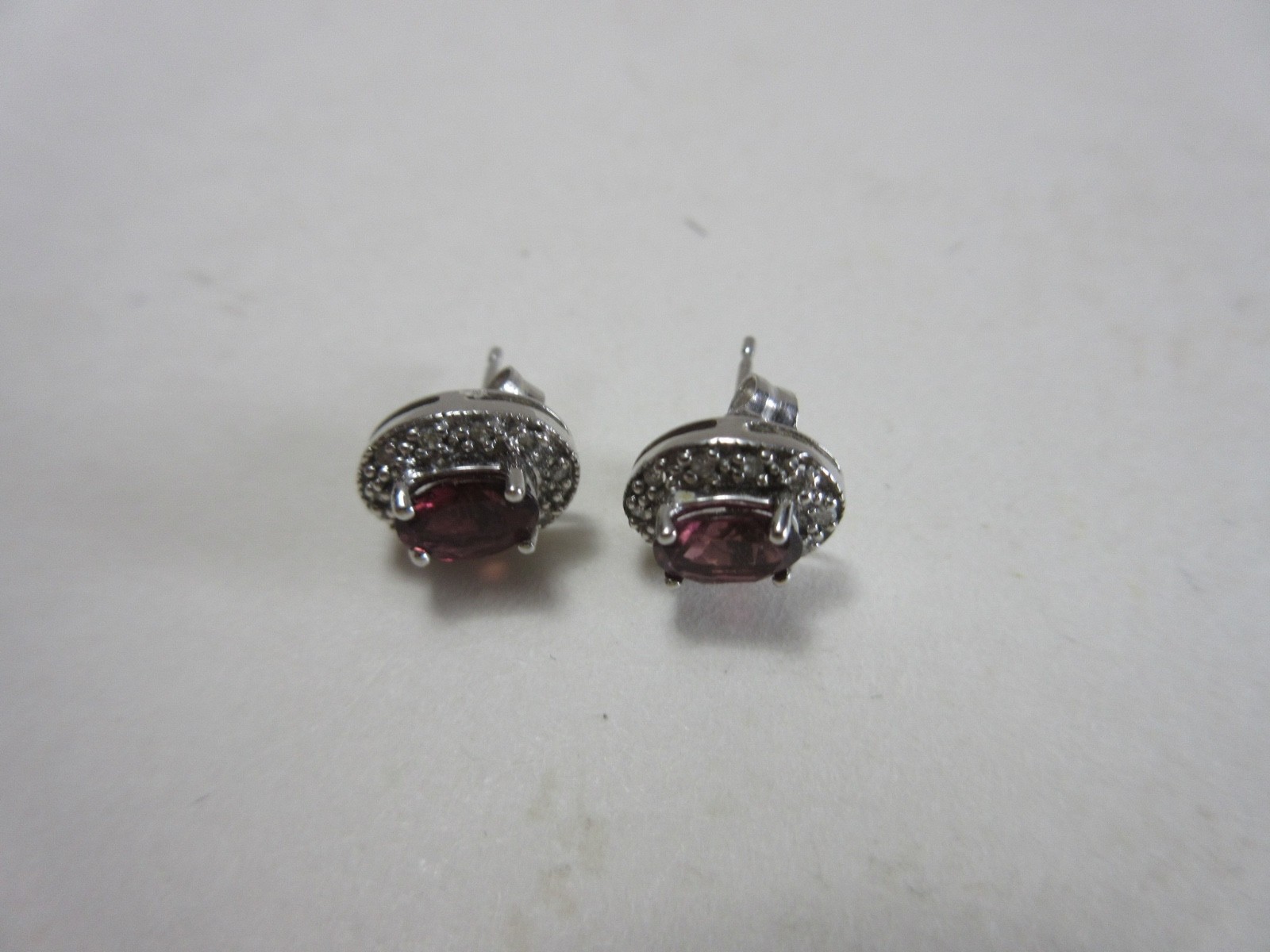 JWBR 14K 14 Karat White Gold Pink or Red Gem & Diamond Stud Earrings ~ 1.9 gr